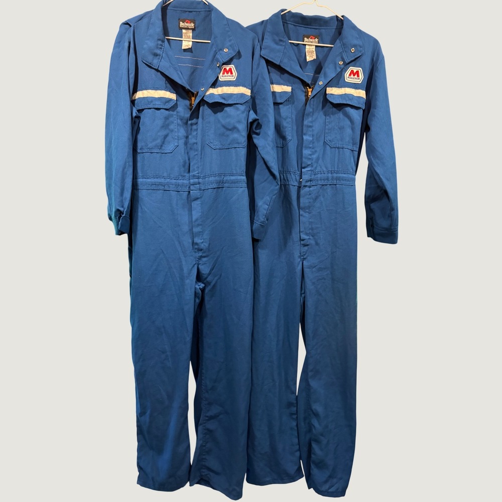 Bulwark FR Blue Marathon Oil Flame Resistant Coveralls Nomex size M 9KM190